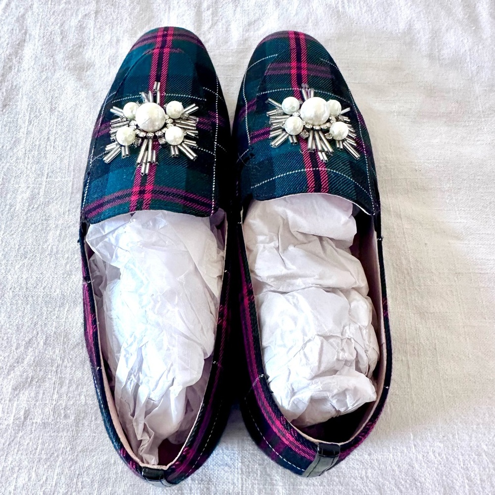 J. Crew Janie Embellished Tartan Plaid Loafers - Picture 6 of 7